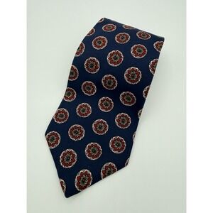 Wright & Simon Vintage Silk Tie Navy Medallion Made USA 59" x 4" Classic